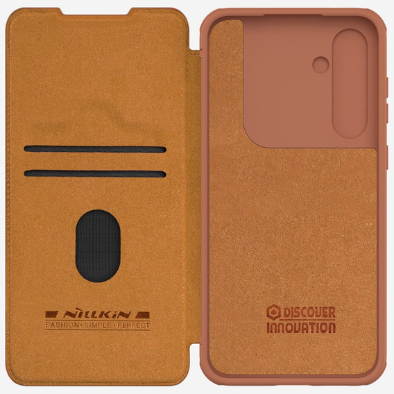 NILLKIN flip tok Samsung Galaxy A55 5G, CamShield Qin Pro, bőr, barna