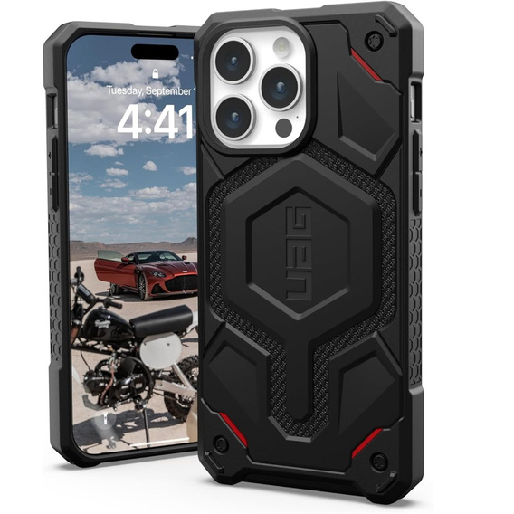 Urban Armor Gear Telefontok a iPhone 15 Pro Max, Monarch Pro Kevlar MagSafe, fekete