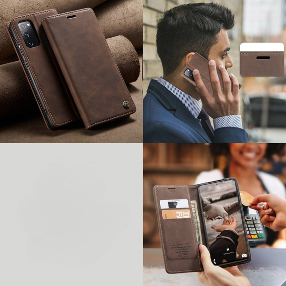 CASEME tok Samsung Galaxy S20 FE, Leather Wallet Case, barna