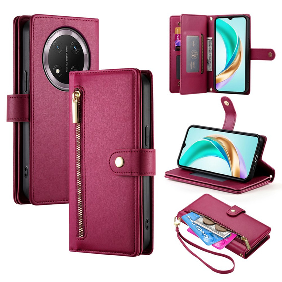 Pattintható tok a Honor Magic 7 Lite, Wallet Zipper Pocket, piros