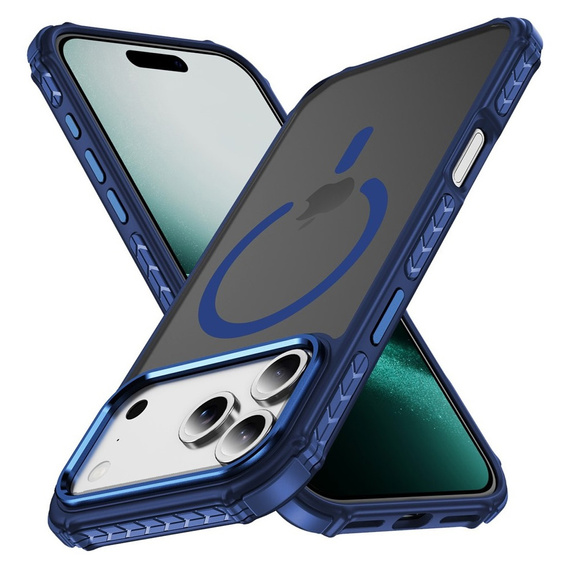 Matt tok iPhone 17 Pro Max készülékhez, páncélozott, MagSafe-hoz, füstös, kék oldallal