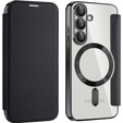 Pattintható tok a Samsung Galaxy S25+ Plus, RFID Wallet MagSafe CamShield, fekete