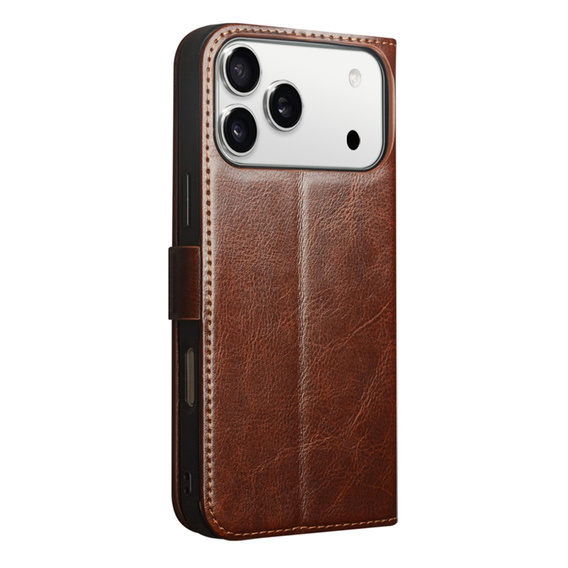 QIALINO valódi marhabőr flip tok iPhone 17 Pro Max készülékhez, barna