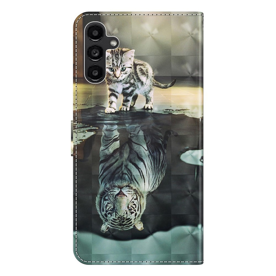 Pattintható tok a Samsung Galaxy A14 4G/5G, Wallet, Cat & Tiger, szürke