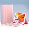 Tok + billentyűzet iPad 10.2 7/8/9 gen 2019/2020/2021, Keyboard Cover Pen Slot, rózsaszín rose gold