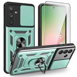 Páncélozott tok Samsung Galaxy A56, CamShield Slide, zöld + edzett üveg 9H