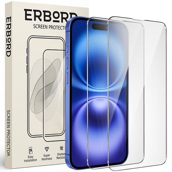 2x edzett üveg ERBORD 9H Hard Glass a képernyőn a iPhone 16