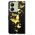 Pattintható tok a Xiaomi Redmi 13C / Poco C65, Wallet, Butterflies arany