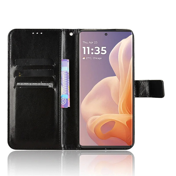 Pattintható tok a Motorola Moto G85, Crazy Horse Wallet, fekete