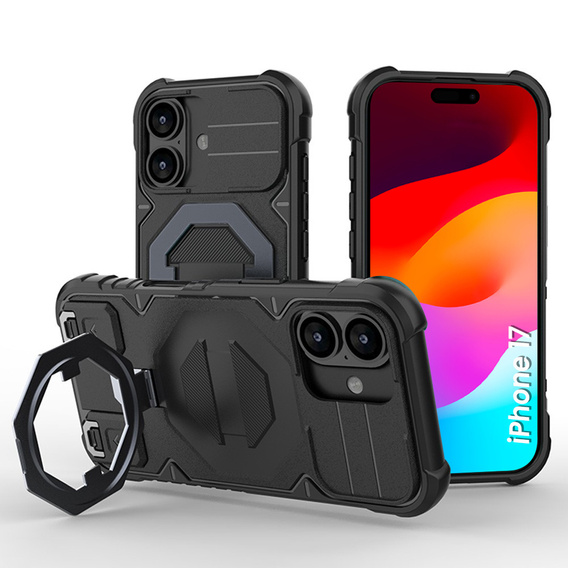 Tok iPhone 17 készülékhez, MagSafe, páncélozott, állvánnyal, fekete