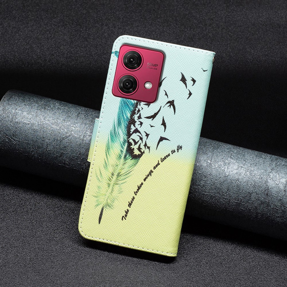 Pattintható tok a Motorola Moto G84 5G, Wallet, feather, kék