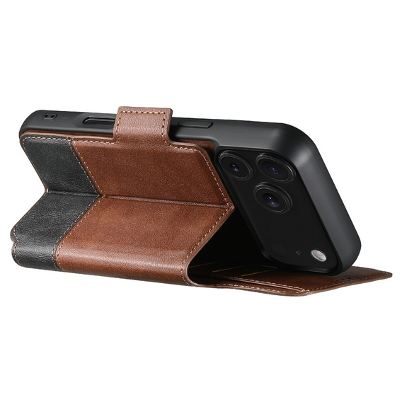 2 az 1-ben flip tok iPhone 17 Pro Max készülékhez, SUTENI, MagSafe, barna színben