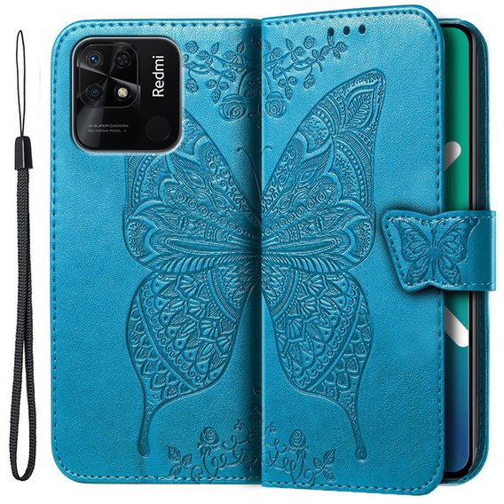 Pattintható tok a Xiaomi Redmi 10C, Butterfly, kék