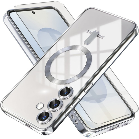 Tok Samsung Galaxy S25-hoz, Electro MagSafe, ezüst + üveg a képernyőhöz