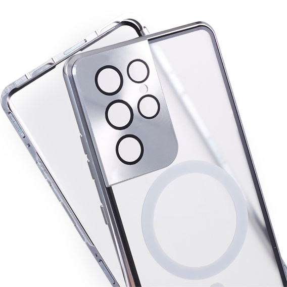 Magnetic Dual Glass MagSafe tok Samsung Galaxy S21 Ultra, ezüst