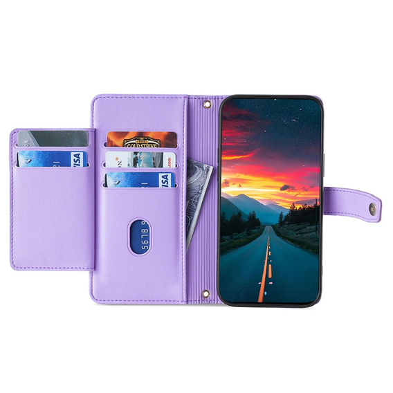 Pattintható tok a Infinix Hot 40i, Wallet Zipper Pocket, lila