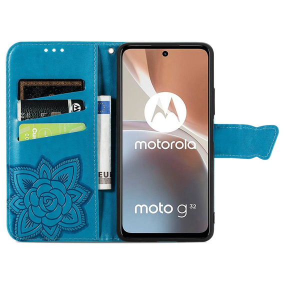 Pattintható tok a Motorola Moto G32, Butterfly, kék