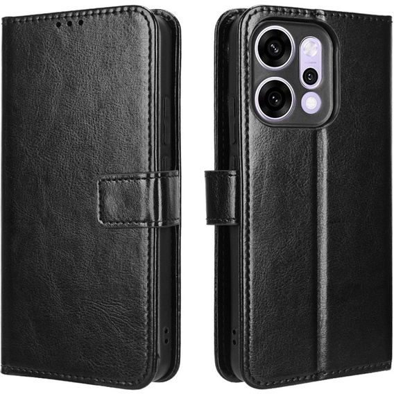 Pattintható tok Oppo Reno 14-hez, texturált Crazy Horse, fekete