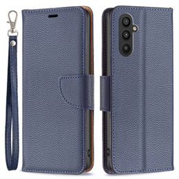 Pattintható tok a Samsung Galaxy A25 5G, Wallet Litchi Leather, sötétkék + 9H üveg