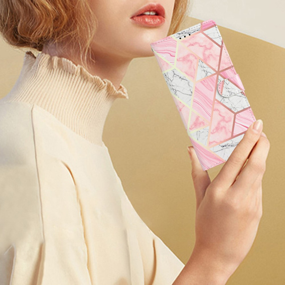 Pattintható tok a Samsung Galaxy A25 5G, Wallet Marble, rózsaszín + 9H üveg