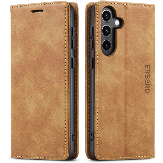 Telefontok a Samsung Galaxy A16, ERBORD Vintage, pénztárca patenttal, barna