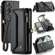 Tok CASEME Samsung Galaxy S24 FE, RFID Leather Wallet, vállpánttal, fekete