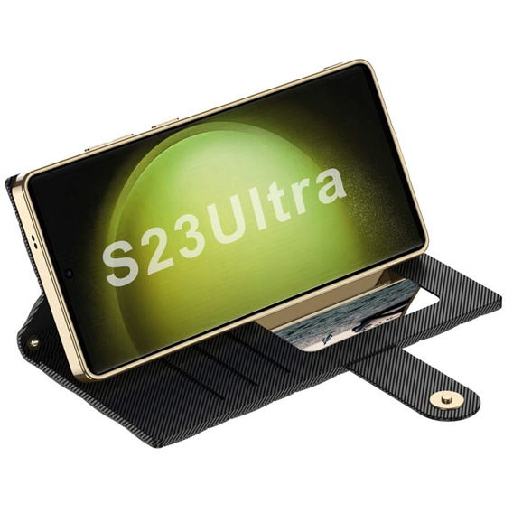 Flip tok Samsung Galaxy S23 Ultra készülékhez, GKK Mirror Wallet, fekete