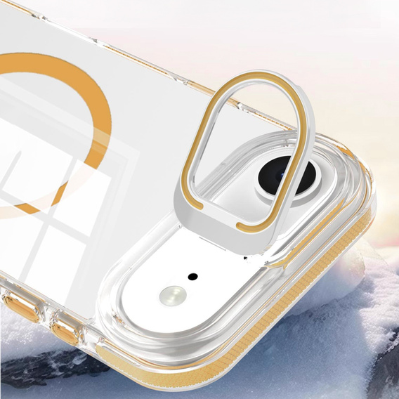 Tok iPhone Air készülékhez, MagSafe, állvánnyal, átlátszó, arany betétekkel