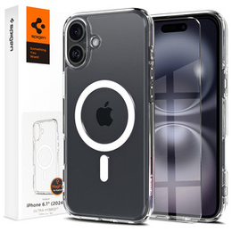 MagSafe Spigen tok iPhone 16, Ultra Hybrid, átlátszó / fehér + 9H edzett üveg