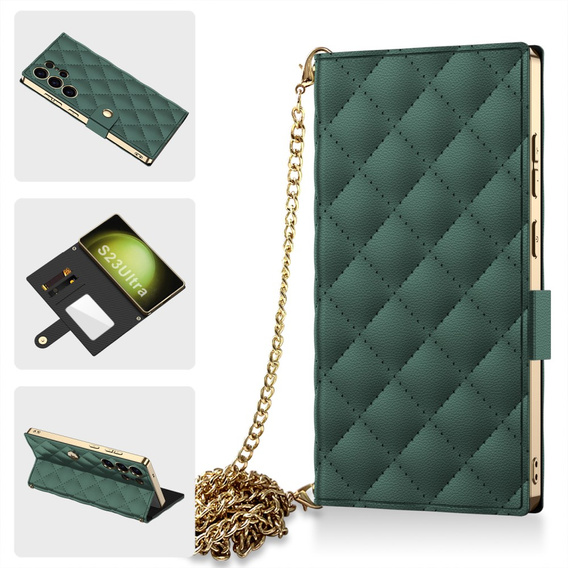 Flip tok Samsung Galaxy S23 Ultra készülékhez, GKK Mirror Wallet, zöld