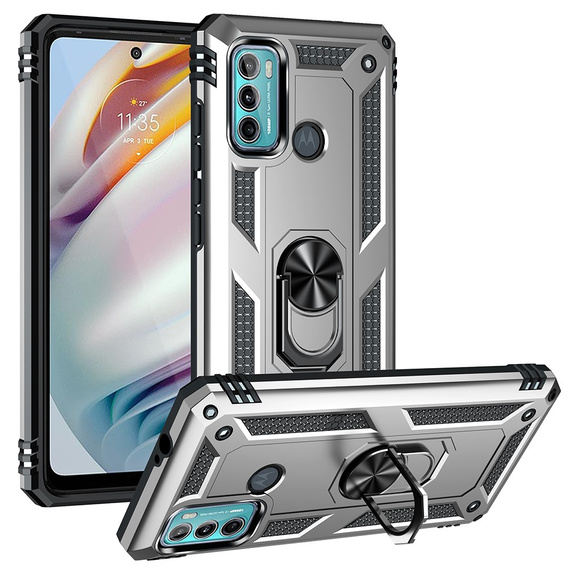 Páncélozott telefontok a Motorola Moto G60, Nox Case Ring, ezüst