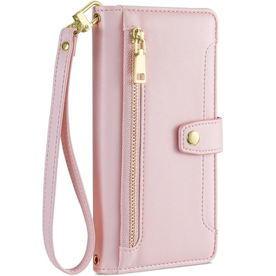 Pattintható tok a iPhone 14 Pro Max, Wallet Zipper Pocket, rózsaszín
