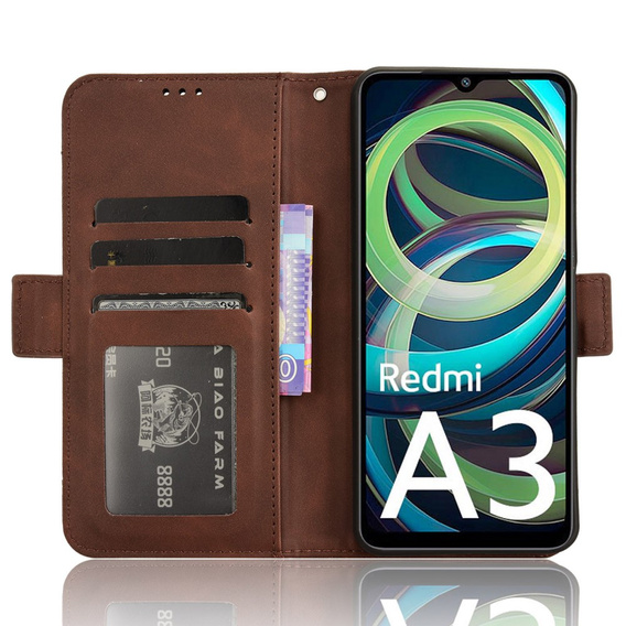 Pattintható tok a Xiaomi Redmi A3, Card Slot, barna