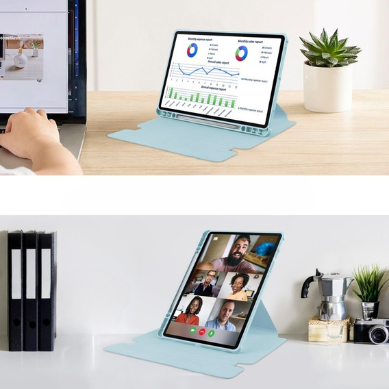 Billentyűzet tok Samsung Galaxy Tab S9+, Rotary 360° Leather, világoskék