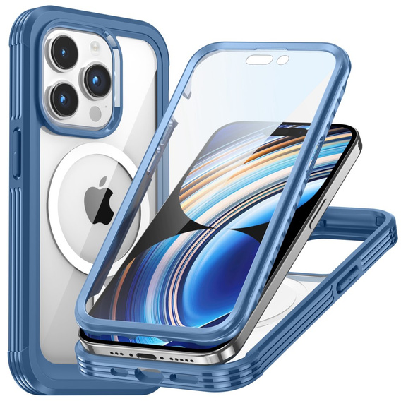 Tok iPhone 15 Pro, páncélozott teljes védelem 360° MagSafe, képernyőüveg, kék