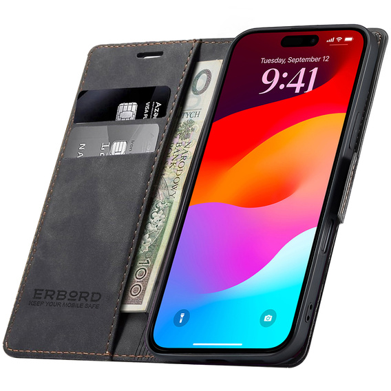 ERBORD Vintage pénztárca tok patenttal iPhone 17 Pro Max készülékhez
