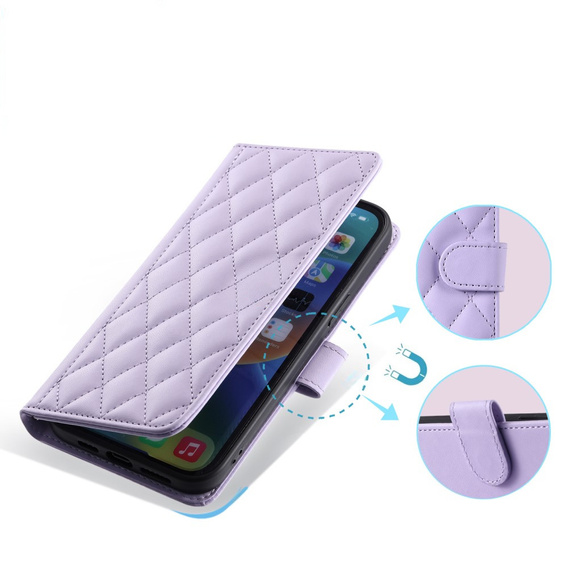 Flap tok Xiaomi Redmi Note 13 Pro 4G / Xiaomi Redmi Note 14S / Xiaomi Poco M6 Pro 4G, Rhombus Crossbody Leather, lila