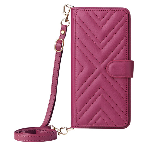 Tok patenttal a Realme 14 Pro+ 5G-hez, Crossbody Leather Wallet, sötétrózsaszín
