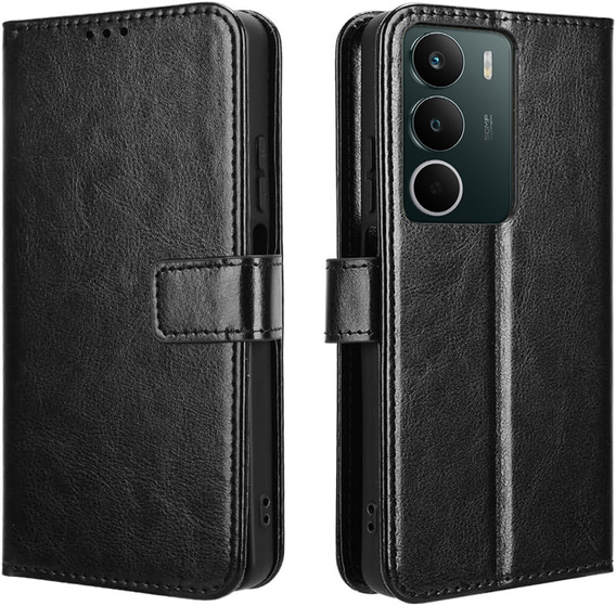 Pattintható tok a Realme C71, Crazy Horse Wallet, fekete