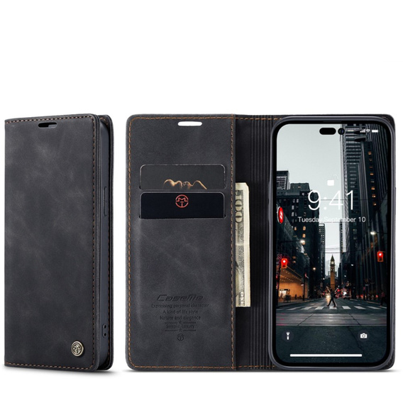 CASEME tok iPhone 14 Pro, Leather Wallet Case, fekete