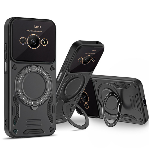 Páncélozott tok a Xiaomi Redmi A3 készülékhez, Magnetic Ring, fekete