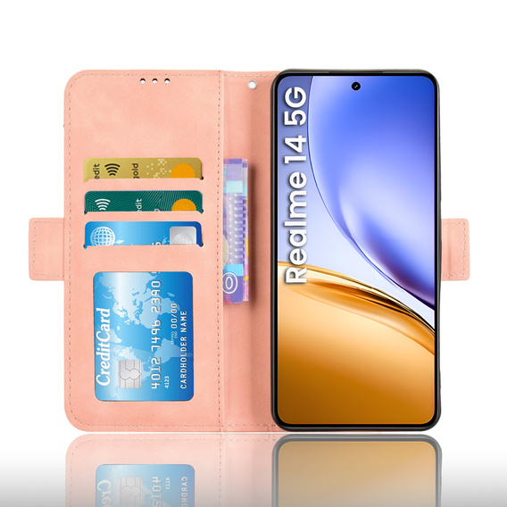Pattintható tok a Realme 14 5G / Realme 14T 5G, Card Slot, rózsaszín