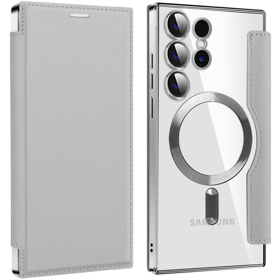 Pattintható tok a Samsung Galaxy S24 Ultra, RFID Wallet MagSafe CamShield, ezüst