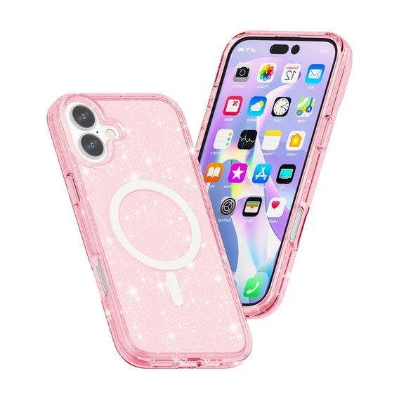 Tok iPhone 17 készülékhez, MagSafe, csillogó, áttetsző rózsaszínű