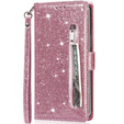 Pattintható tok a Samsung Galaxy A55, Wallet Zipper Pocket Glittery, rózsaszín rose gold