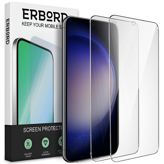 2x edzett üveg a Samsung Galaxy S23+ Plus, ERBORD 9H Hard Glass a képernyőn