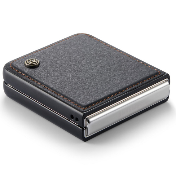 Tojás Samsung Galaxy Z Flip7 FE / Z Flip6, CASEME Litchi Leather, fekete