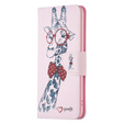 Pattintható tok a Xiaomi Redmi Note 12 4G, Wallet, giraffe, rózsaszín