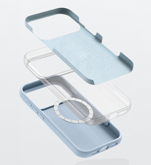 Szilikon tok iPhone 17 Pro Max készülékhez, MagSafe, ütésgátló, kék