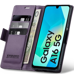 Tok Samsung Galaxy A16, ERBORD Glossy Litchi, pénztárca patenttal, lila